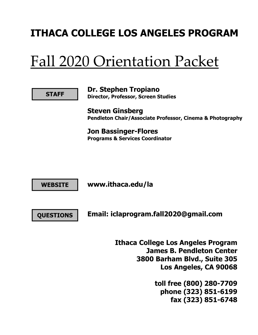 Fall 2020 Orientation Packet