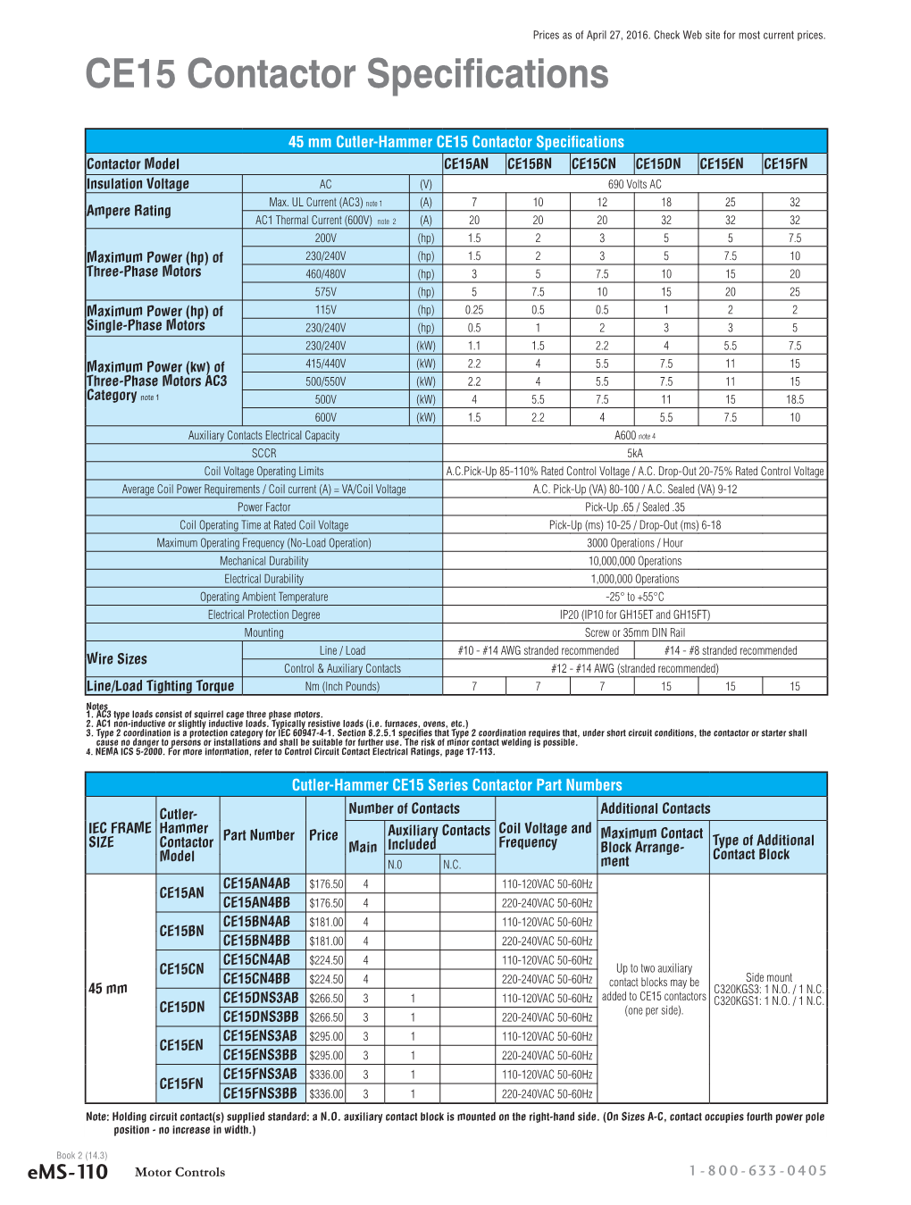 Eaton CE15 Contactors