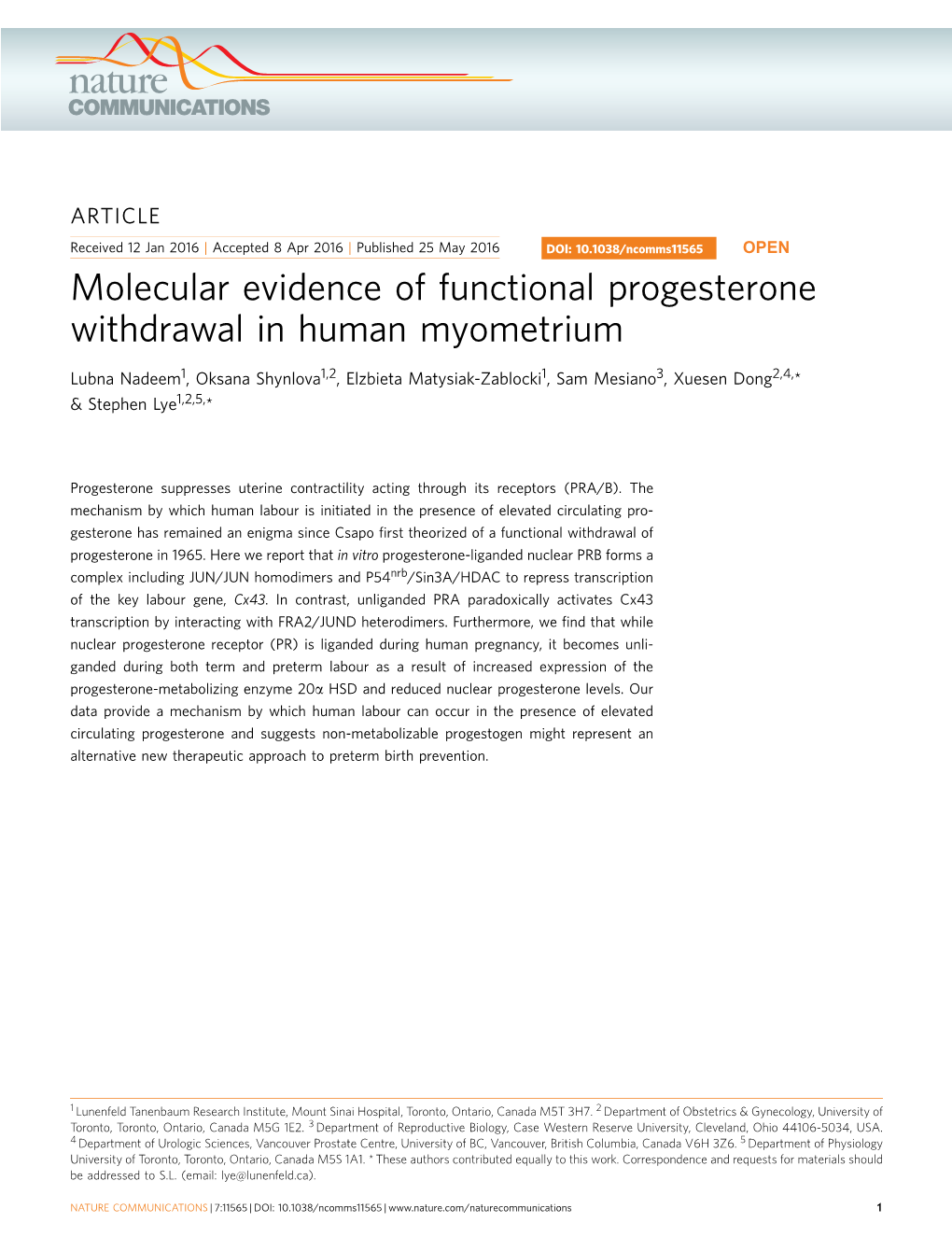 Molecular Evidence of Functional Progesterone Withdrawal in Human Myometrium