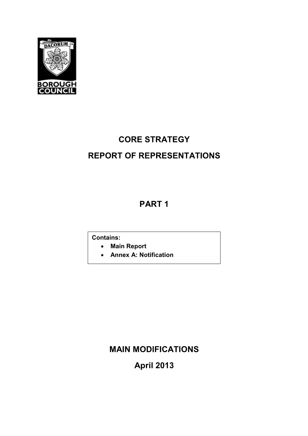 Core Strategy Report of Representations Part 1