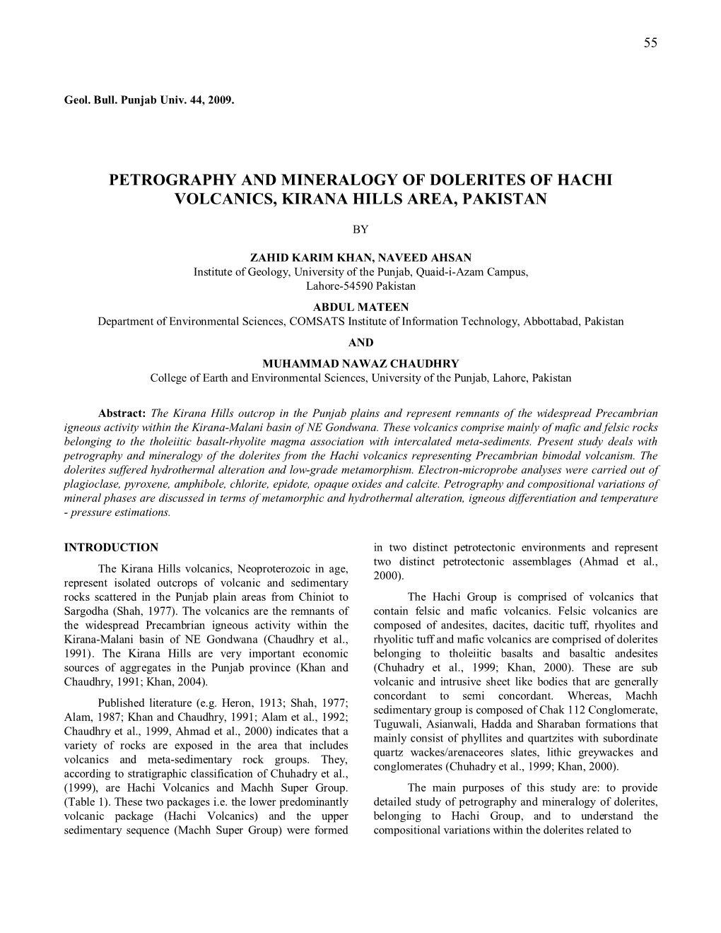 Petrography and Mineralogy of Dolerites of Hachi Volcanics, Kirana Hills Area, Pakistan