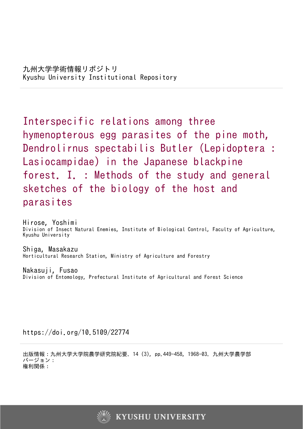 Interspecific Relations Among Three Hymenopterous Egg Parasites of The