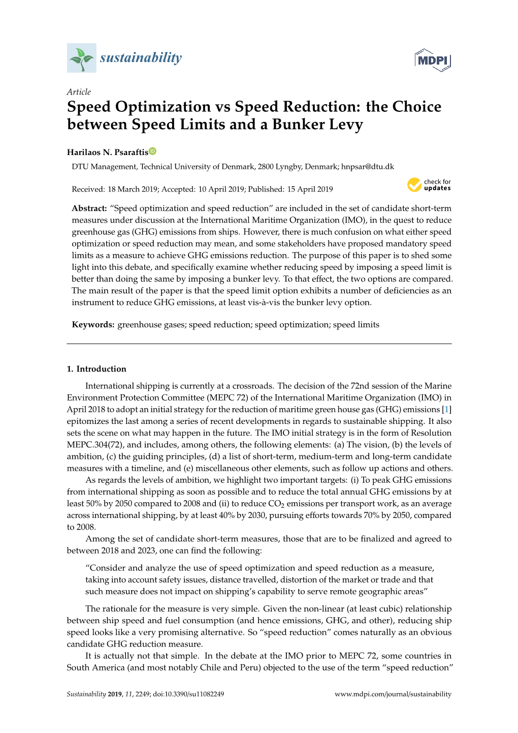 Speed Optimization Vs Speed Reduction: the Choice Between Speed Limits and a Bunker Levy