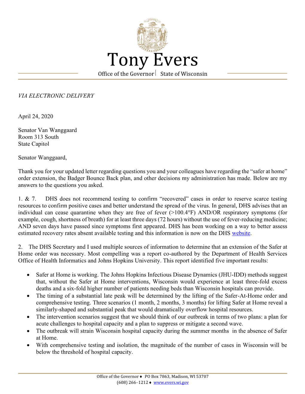 Tony Evers Office of the Governor  State of Wisconsin