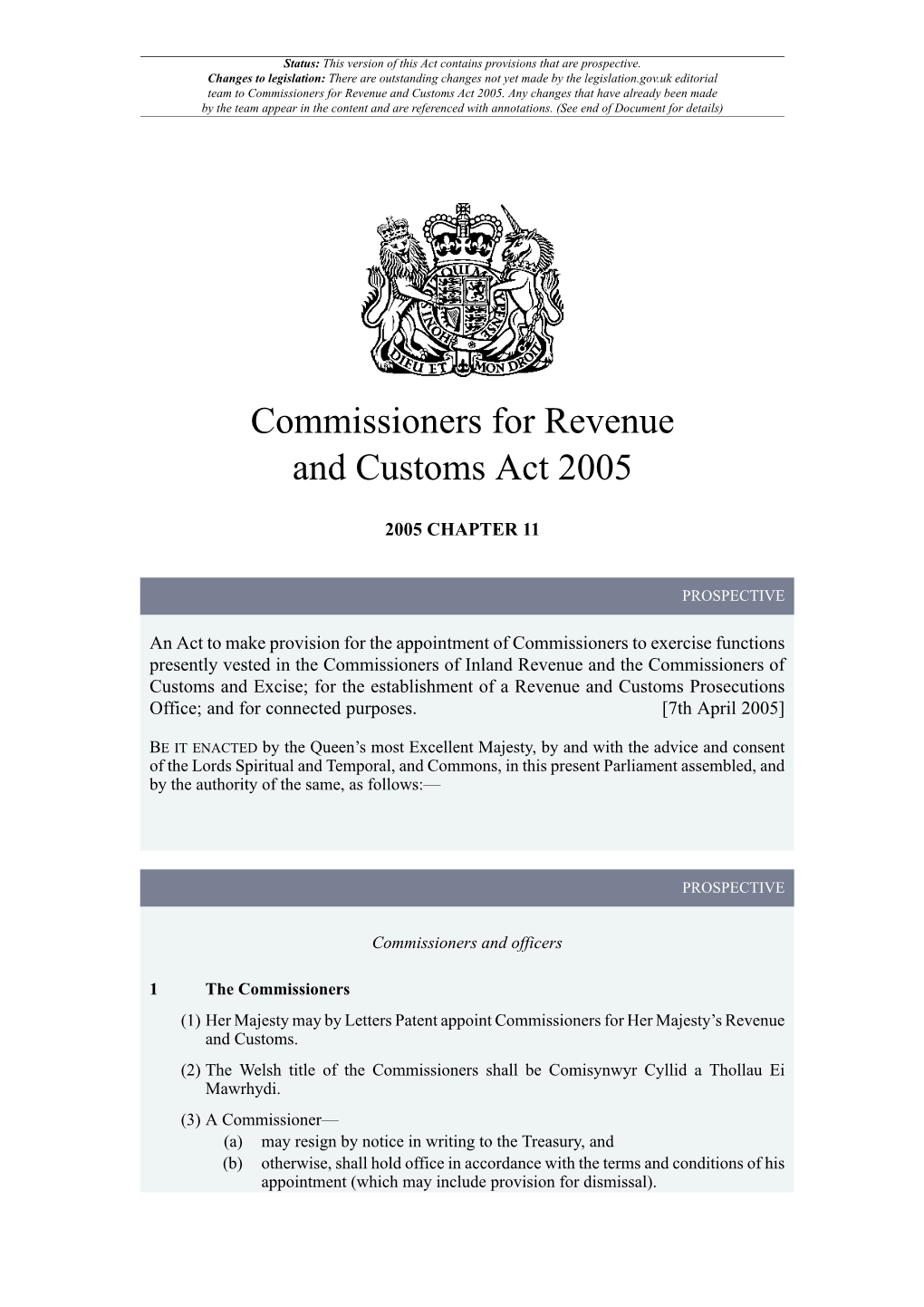 Commissioners for Revenue and Customs Act 2005