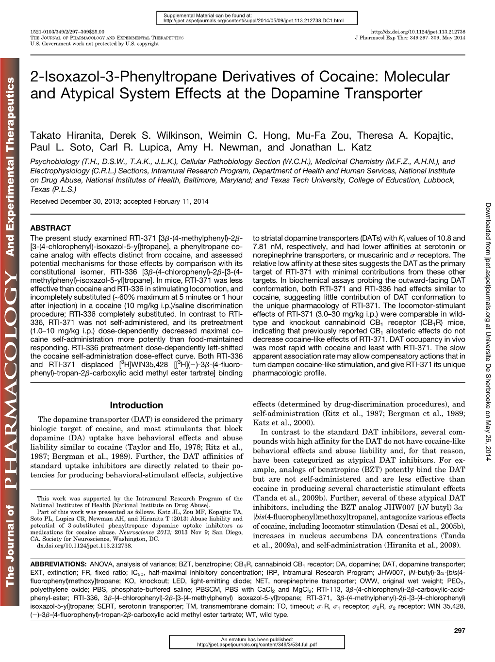 2-Isoxazol-3-Phenyltropane Derivatives of Cocaine: Molecular and Atypical System Effects at the Dopamine Transporter