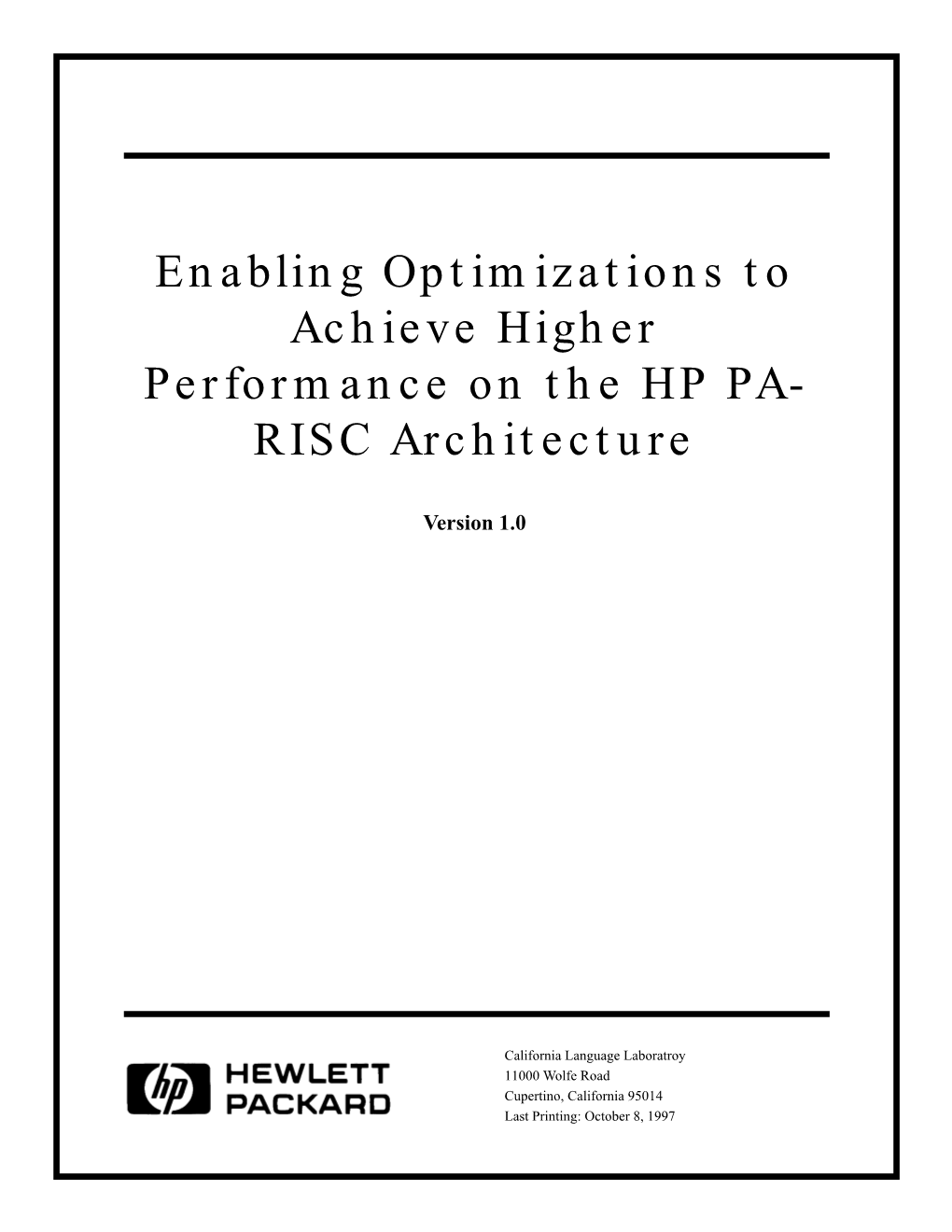 Enabling Optimizations to Achieve Higher Perfomance