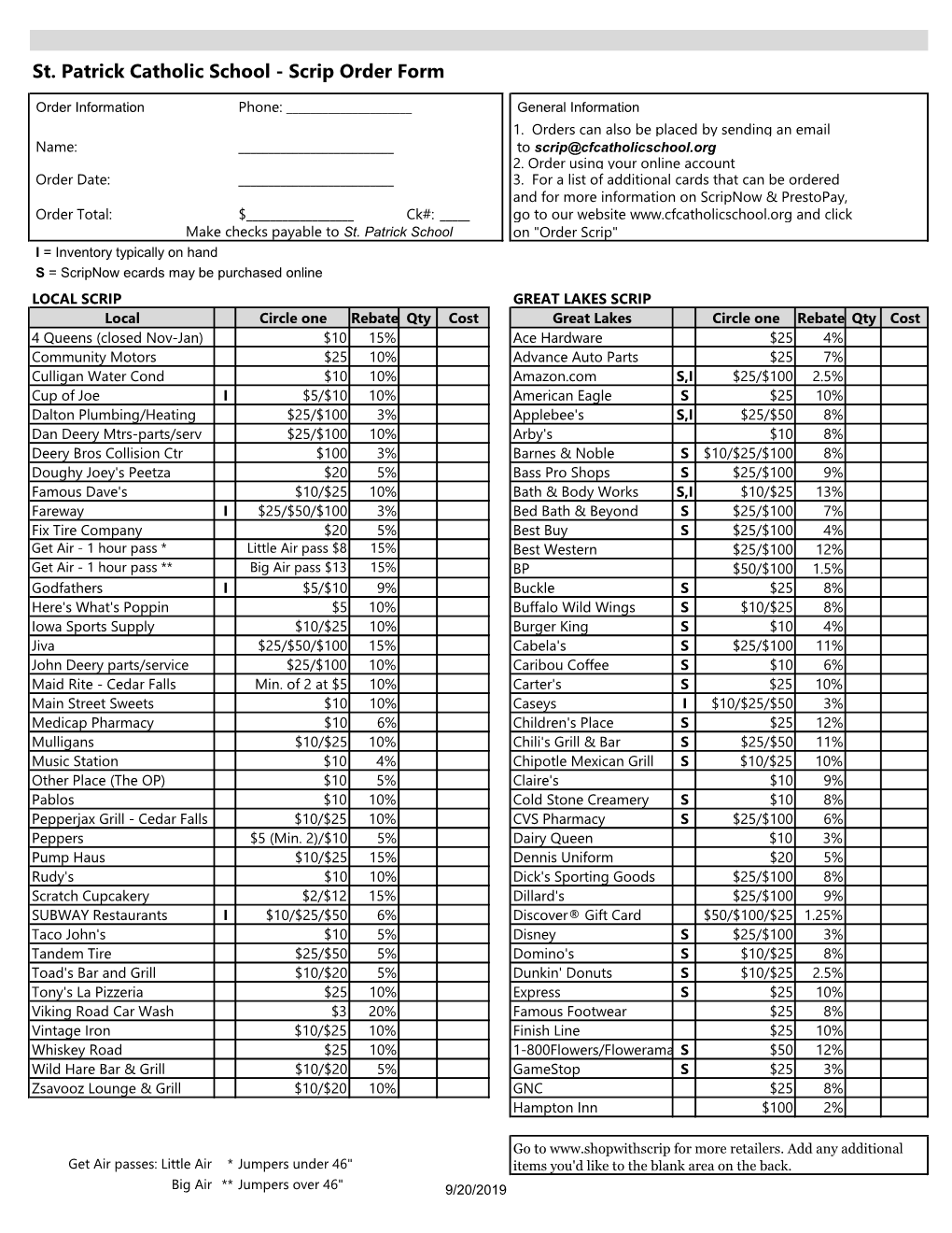 Scrip Order Form