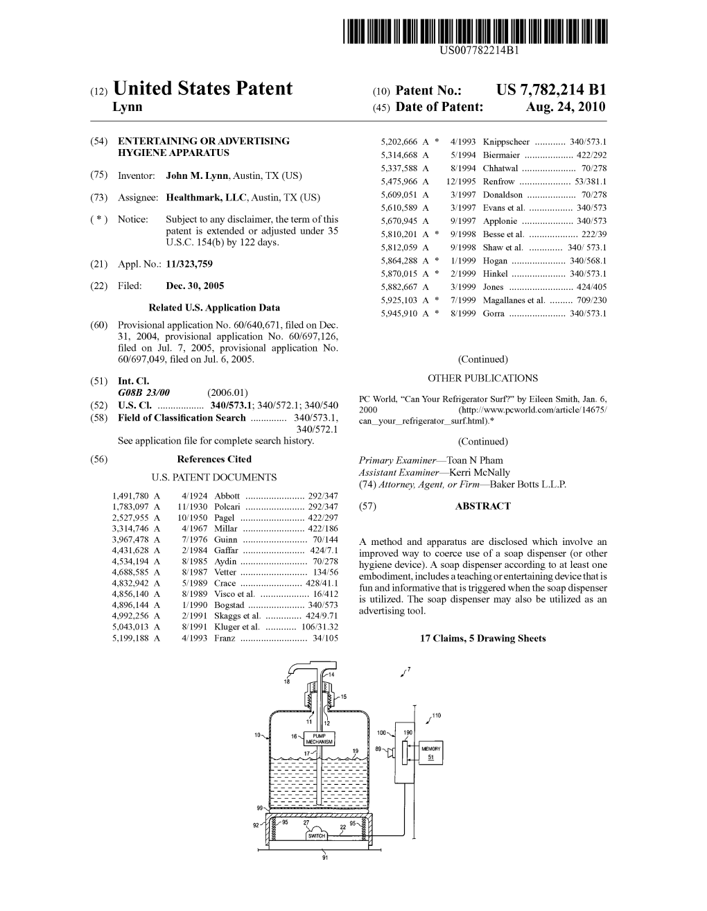 (12) United States Patent (10) Patent No.: US 7,782.214 B1 Lynn (45) Date of Patent: Aug