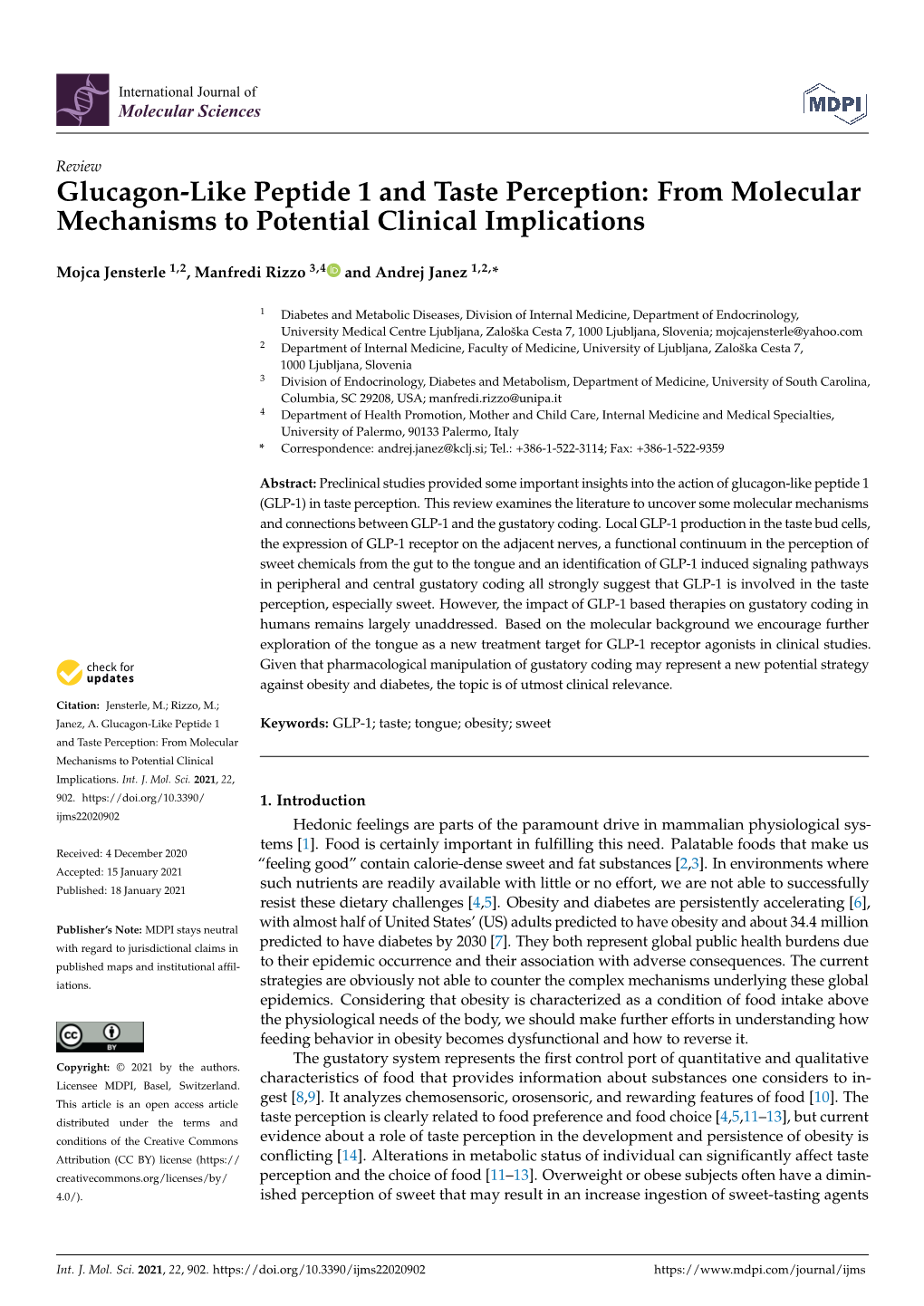 Glucagon-Like Peptide 1 and Taste Perception: from Molecular Mechanisms to Potential Clinical Implications