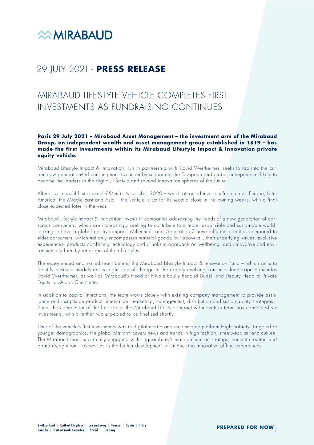 29 July 2021 - Press Release