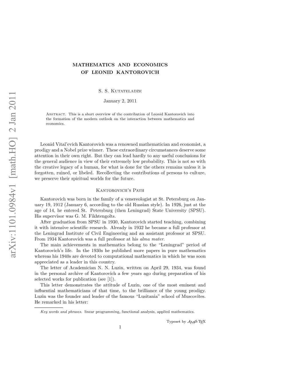 MATHEMATICS and ECONOMICS of LEONID KANTOROVICH 3 of Linear Inequalities