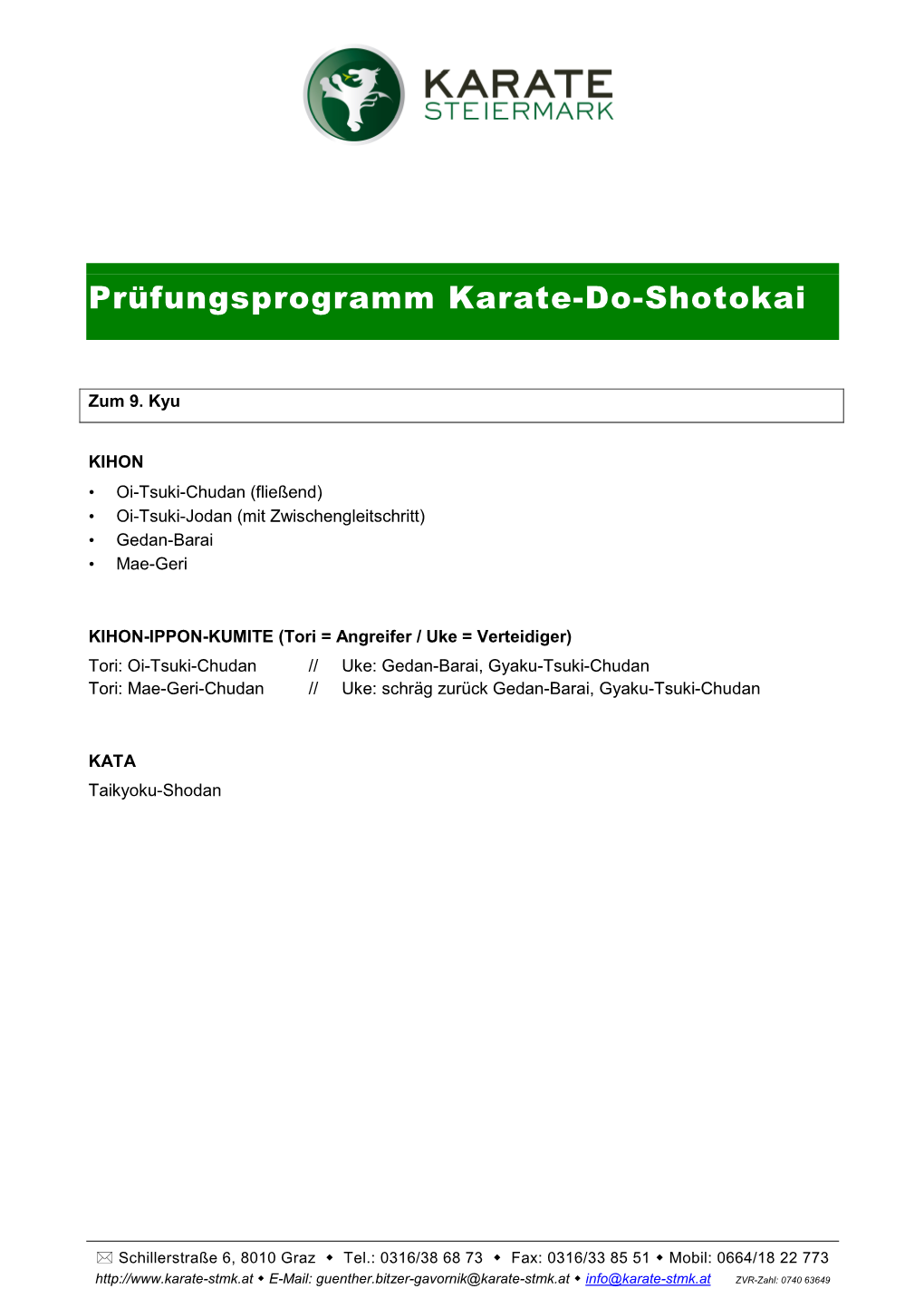 Prüfungsprogramm Karate-Do-Shotokai