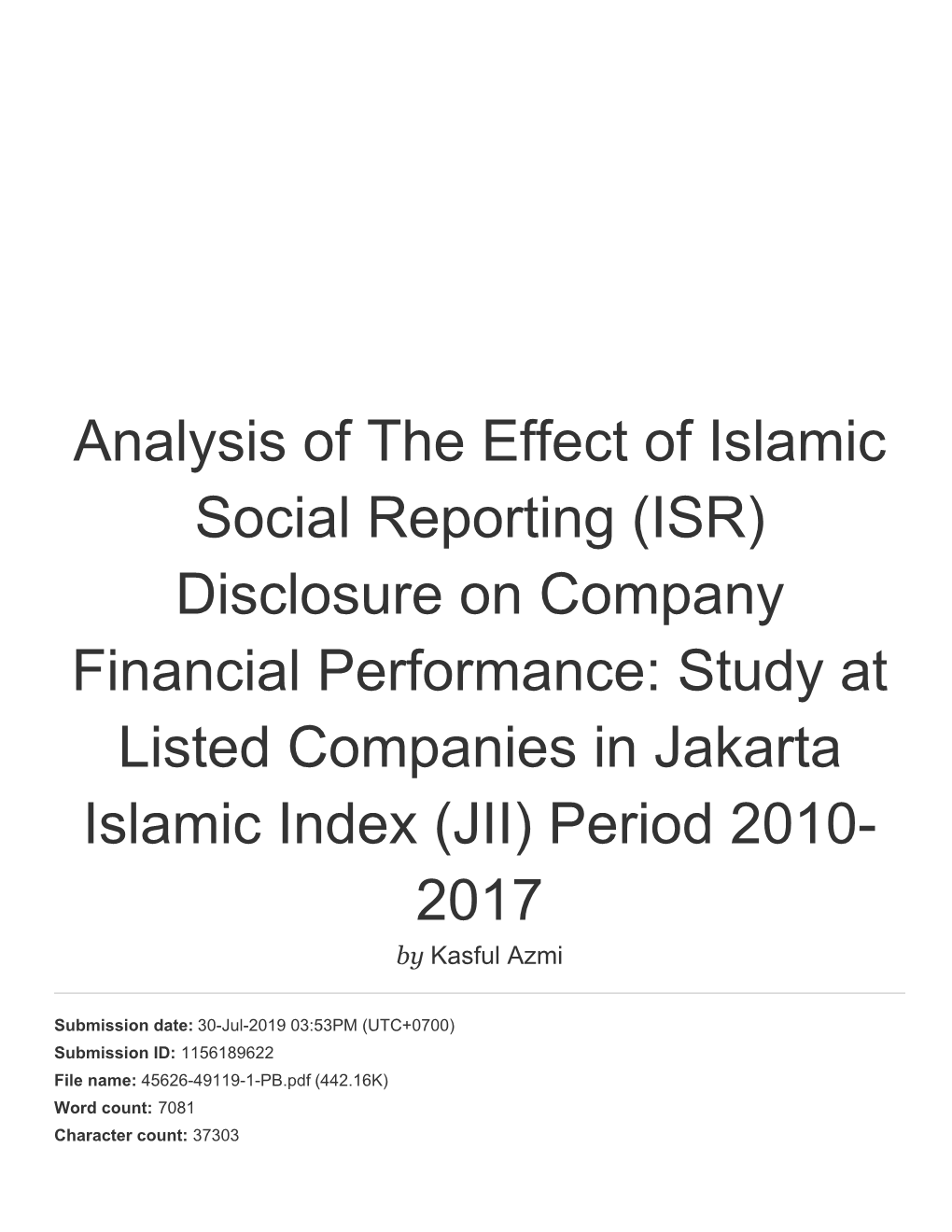 Analysis of the Effect of Islamic Social Reporting (ISR
