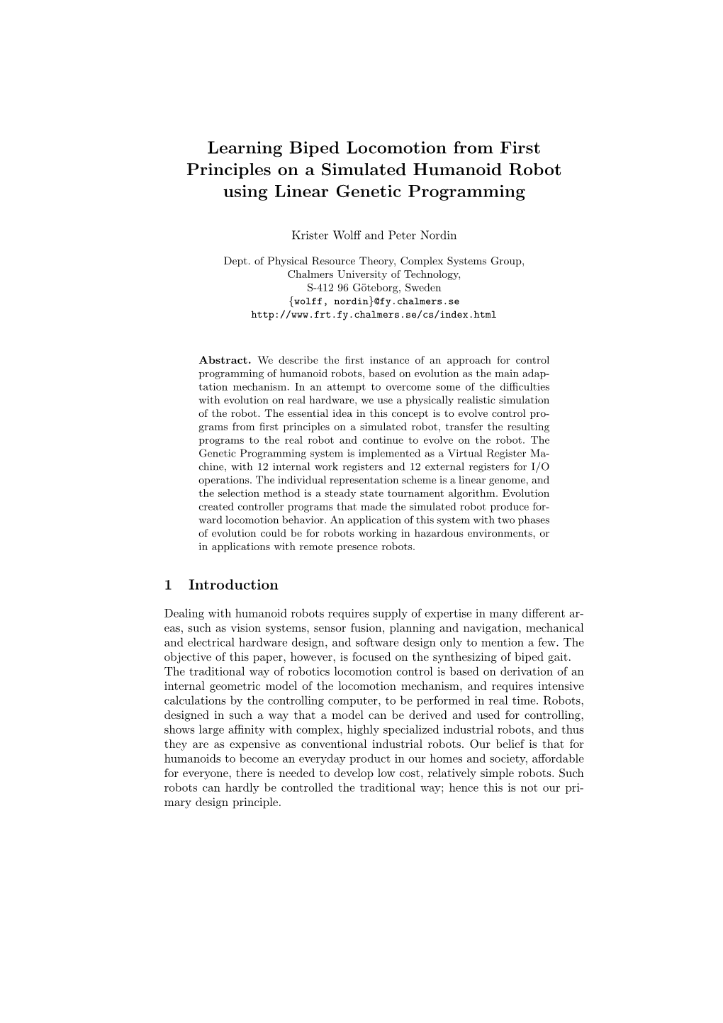 Learning Biped Locomotion from First Principles on a Simulated Humanoid Robot Using Linear Genetic Programming