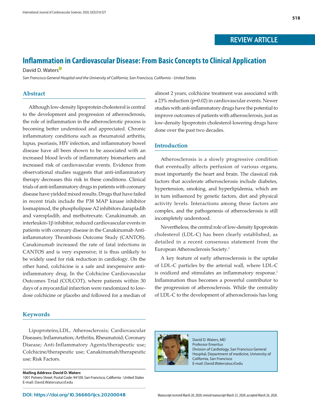 Inflammation in Cardiovascular Disease: from Basic Concepts to Clinical Application David D