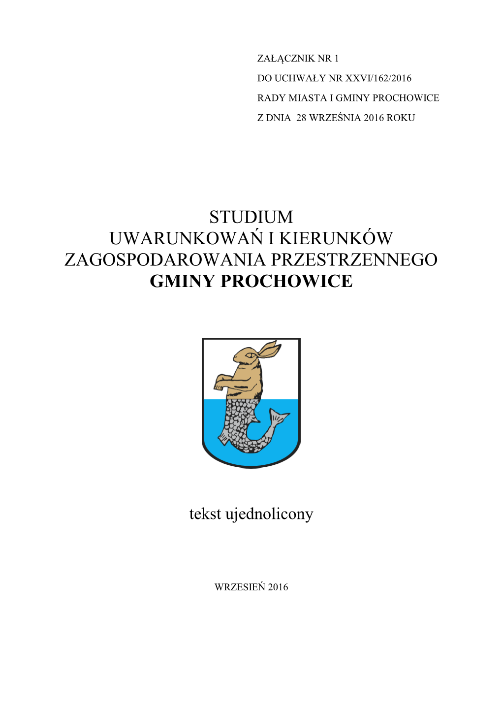 Studium Uwarunkowań I Kierunków Zagospodarowania Przestrzennego Gminy Prochowice