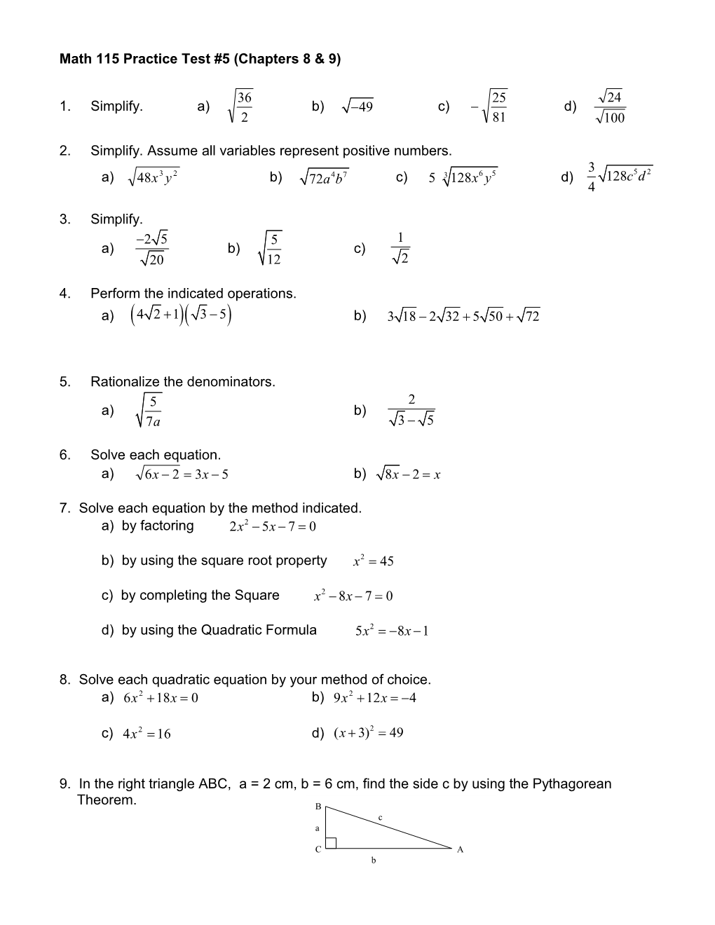 MATH 115 TEST #4 (Chapter 7) Spring 04