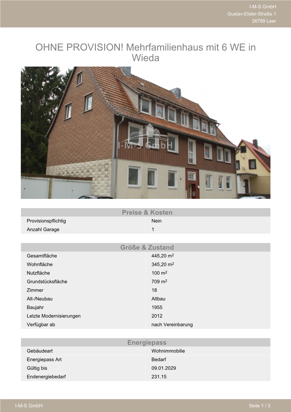 OHNE PROVISION! Mehrfamilienhaus Mit 6 WE in Wieda