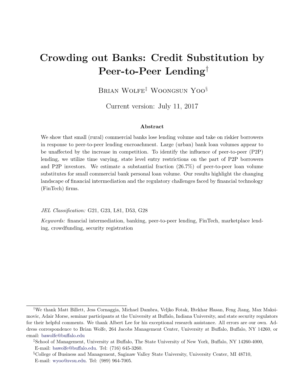 Crowding out Banks: Credit Substitution by Peer-To-Peer Lending†