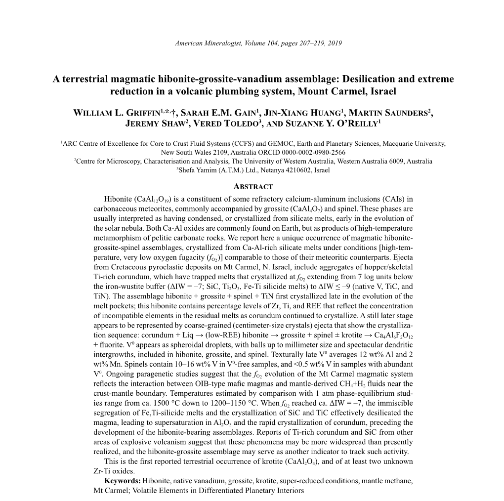 A Terrestrial Magmatic Hibonite-Grossite-Vanadium Assemblage: Desilication and Extreme Reduction in a Volcanic Plumbing System, Mount Carmel, Israel