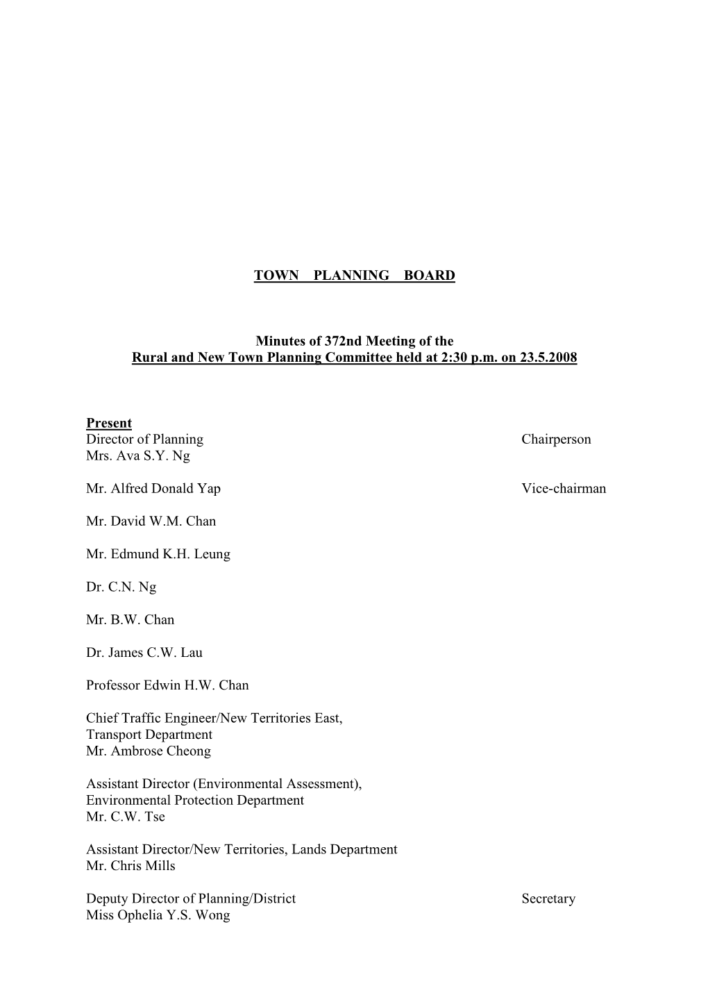 TOWN PLANNING BOARD Minutes of 372Nd Meeting of the Rural And