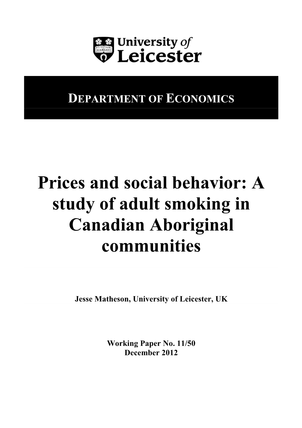 A Study of Adult Smoking in Canadian Aboriginal Communities