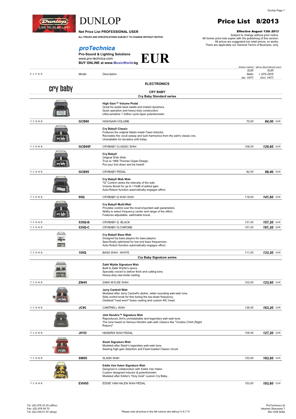 Dunlop Page 1 DUNLOP Price List 8/2013