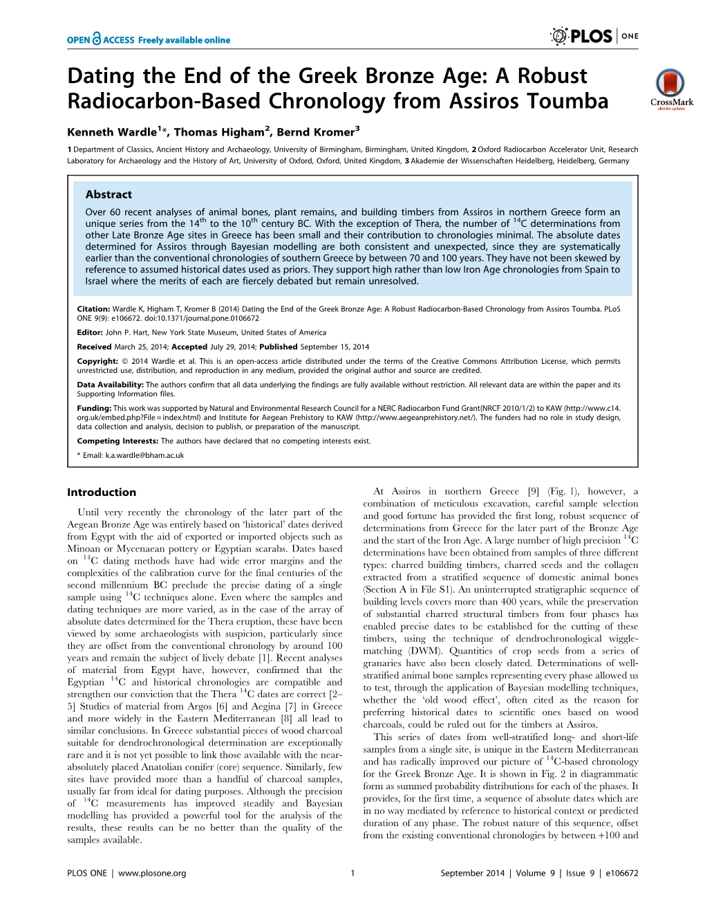 A Robust Radiocarbon-Based Chronology from Assiros Toumba