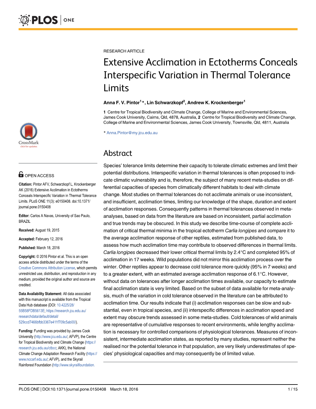 Extensive Acclimation in Ectotherms Conceals Interspecific Variation in Thermal Tolerance Limits