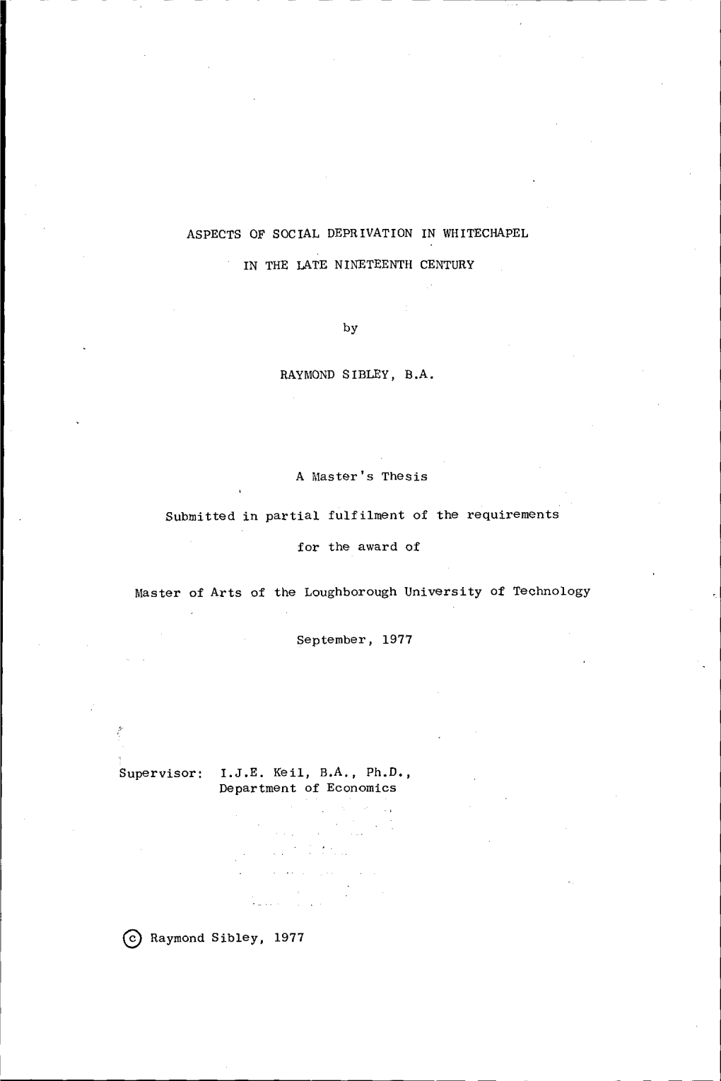 Aspects of Social Deprivation in Whitechapel in The