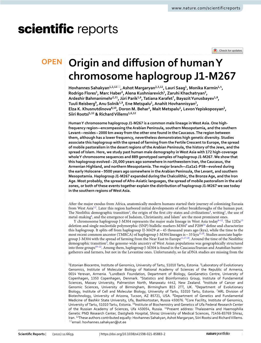 Origin and Diffusion of Human Y Chromosome Haplogroup J1-M267