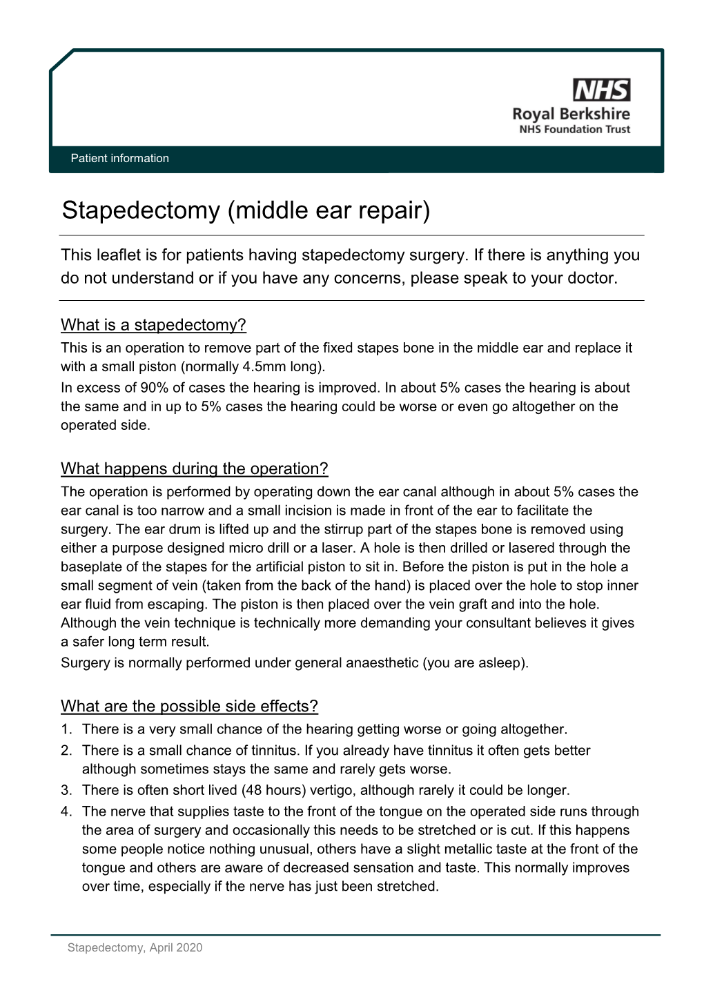 Stapedectomy (Middle Ear Repair)
