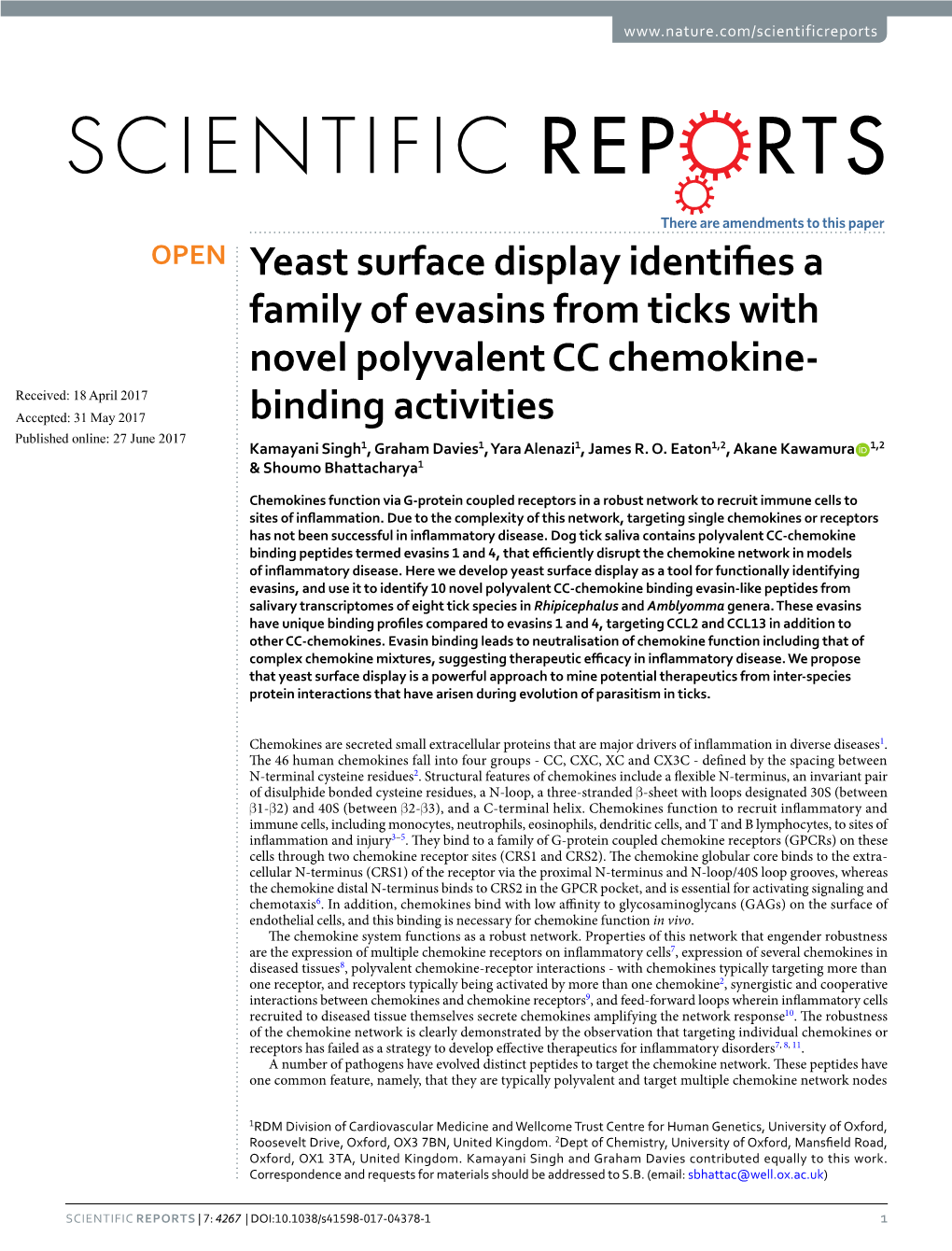 Yeast Surface Display Identifies a Family of Evasins from Ticks With