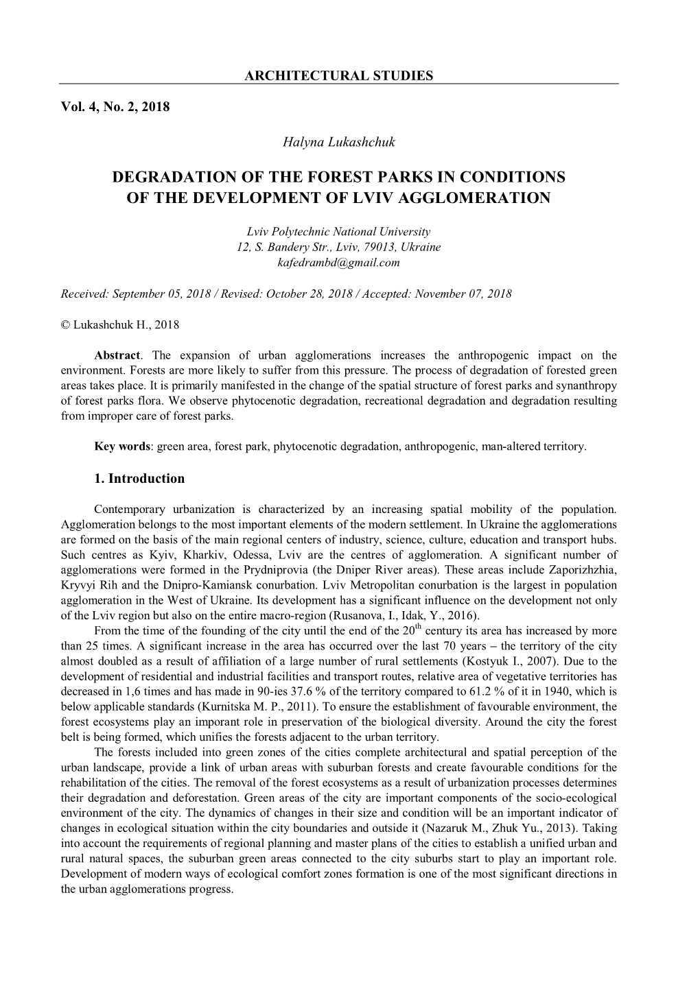 Degradation of the Forest Parks in Conditions of the Development of Lviv Agglomeration