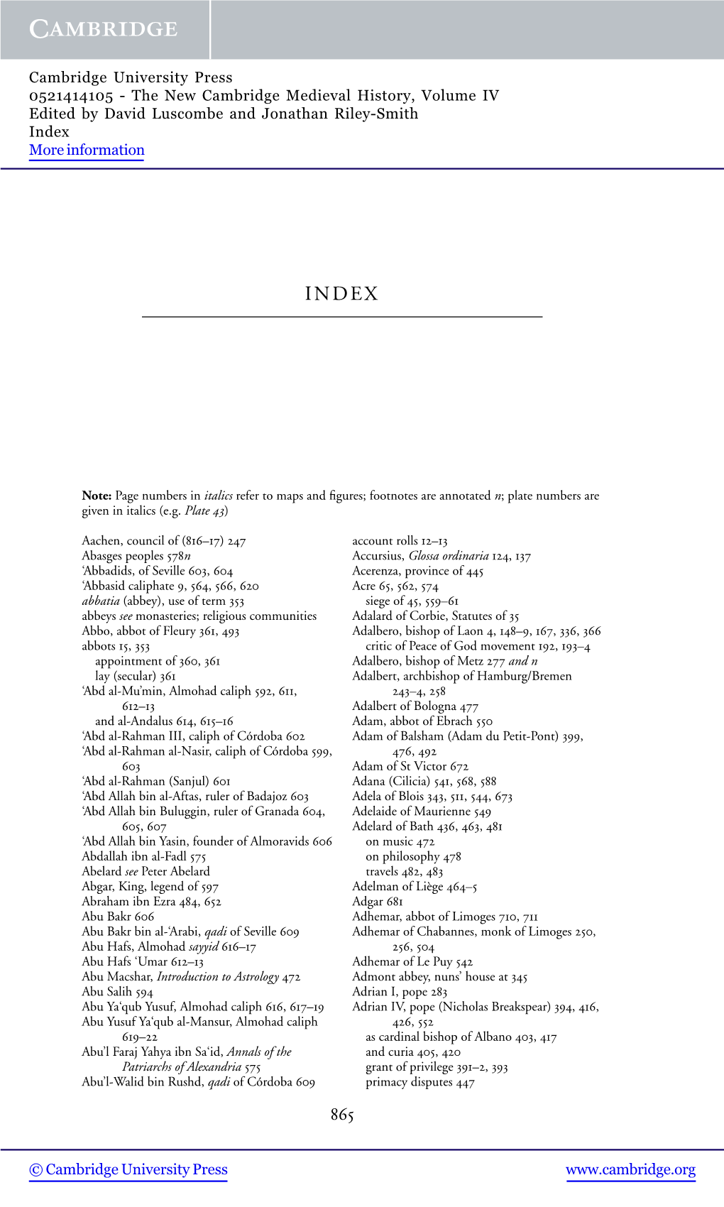 The New Cambridge Medieval History, Volume IV Edited by David Luscombe and Jonathan Riley-Smith Index More Information