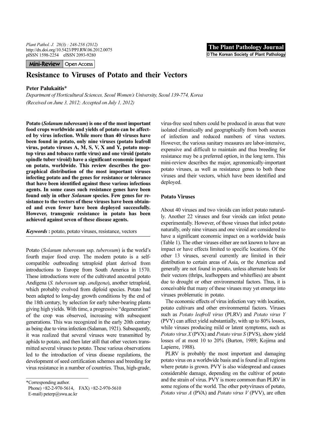 Resistance to Viruses of Potato and Their Vectors