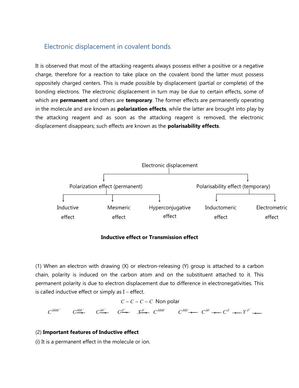 Electronic Displacement in Covalent Bonds