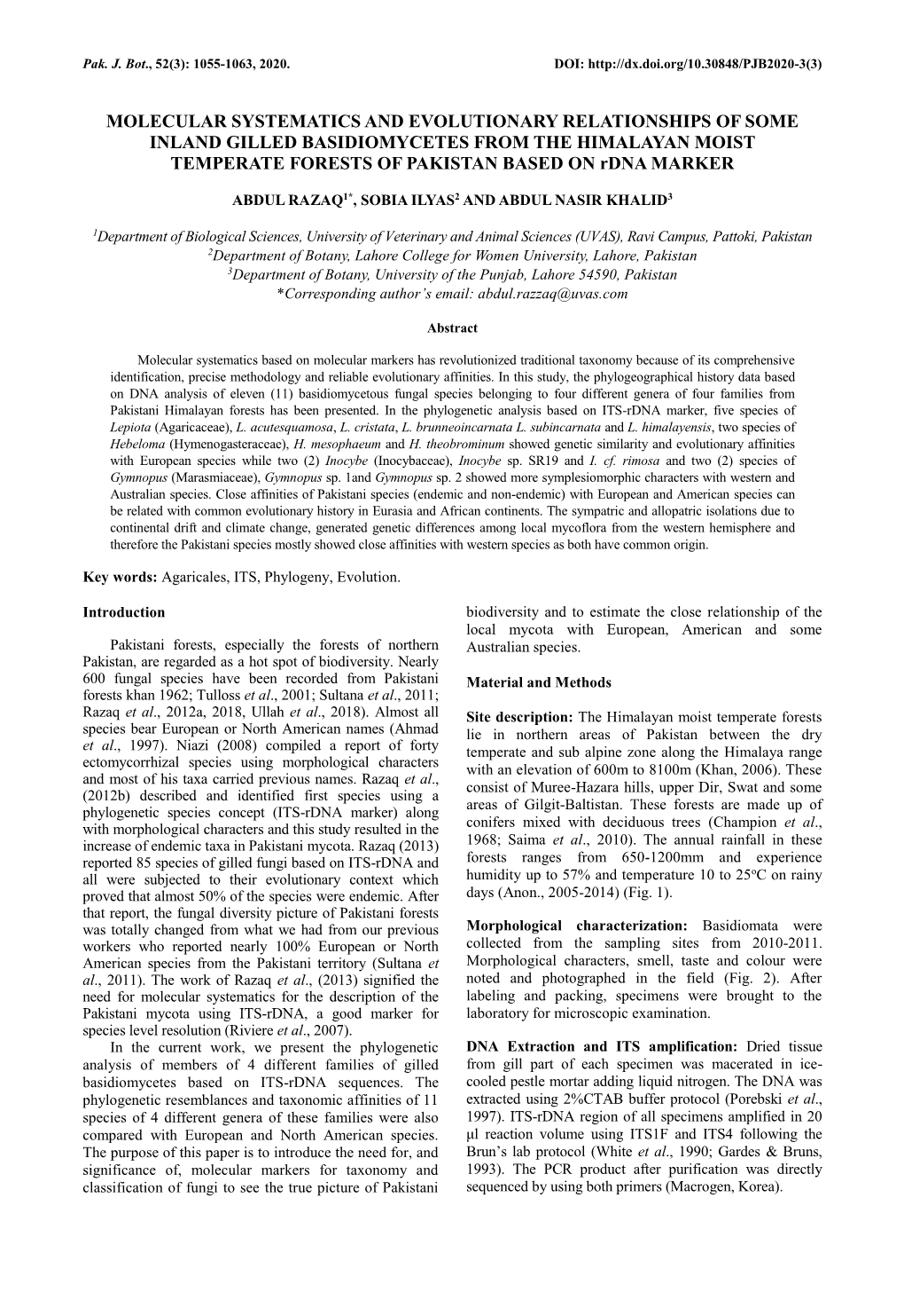 Molecular Systematics and Evolutionary Relationships of Some Inland Gilled Basidiomycetes from the Himalayan Moist