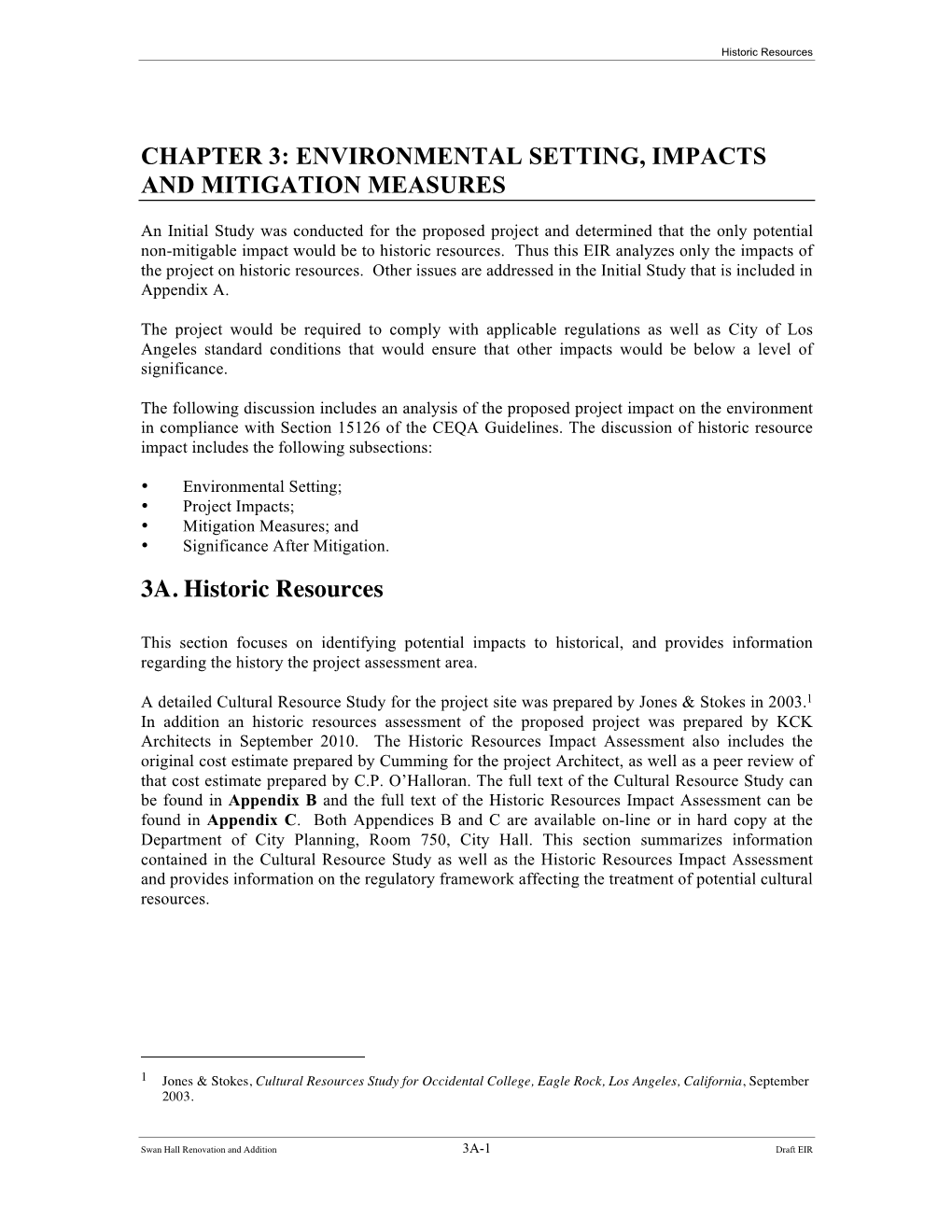 Chapter 3: Environmental Setting, Impacts and Mitigation Measures