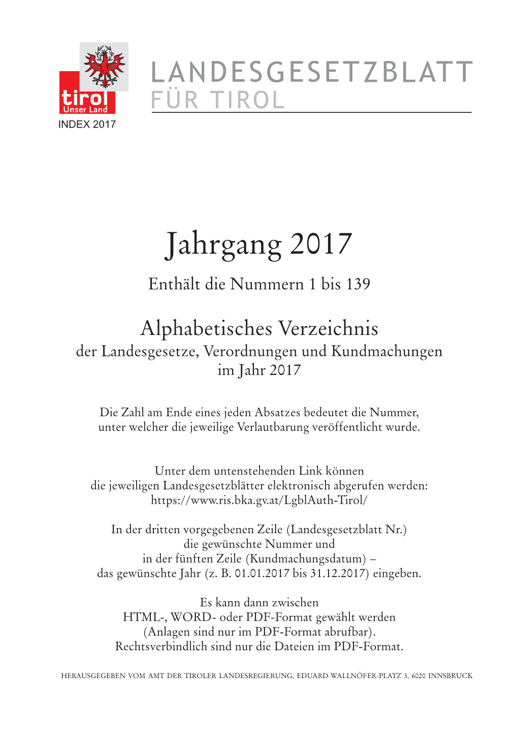 Inhaltsverzeichnis 2017 Tirol