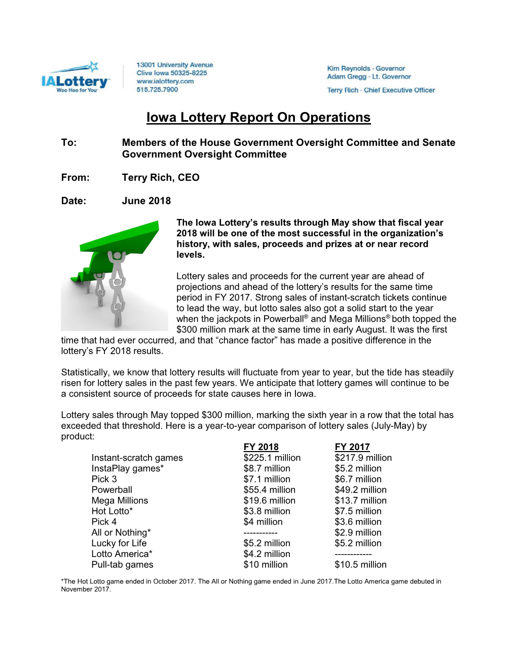 Iowa Lottery Authority Government Oversight Report