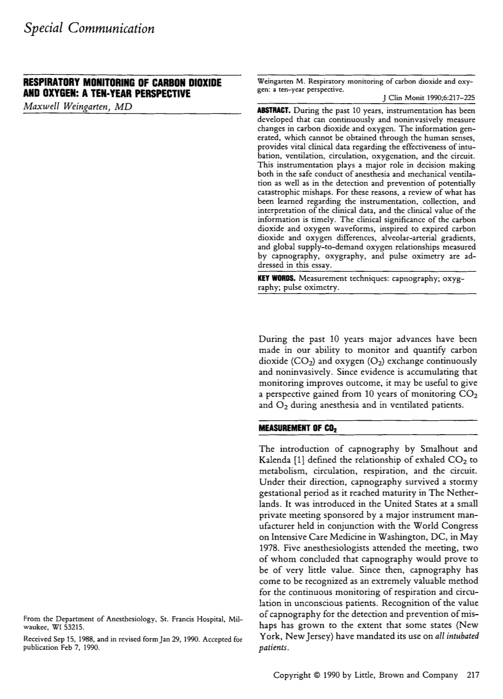 Respiratory Monitoring of Carbon Dioxide and Oxygen: a Ten-Year