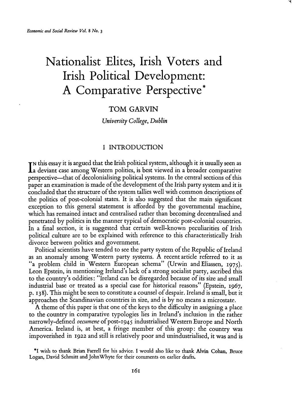 Nationalist Elites, Irish Voters and Irish Political Development: a Comparative Perspective*