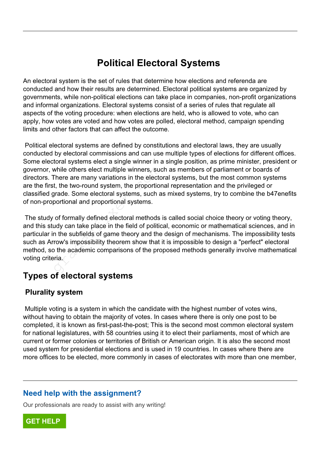 Political Electoral Systems