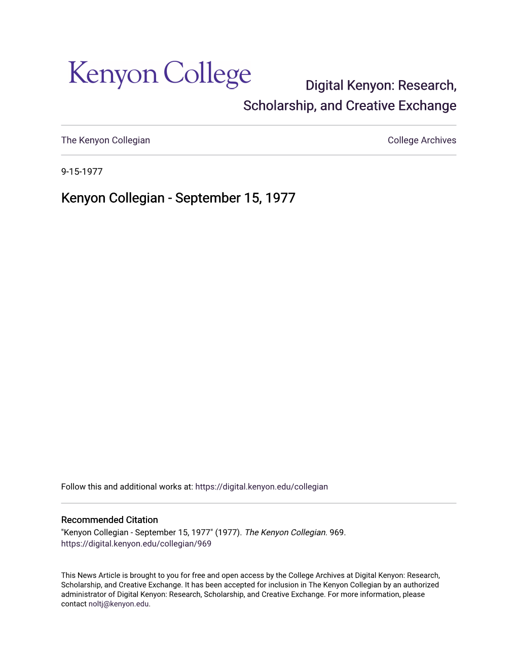 Kenyon Collegian College Archives