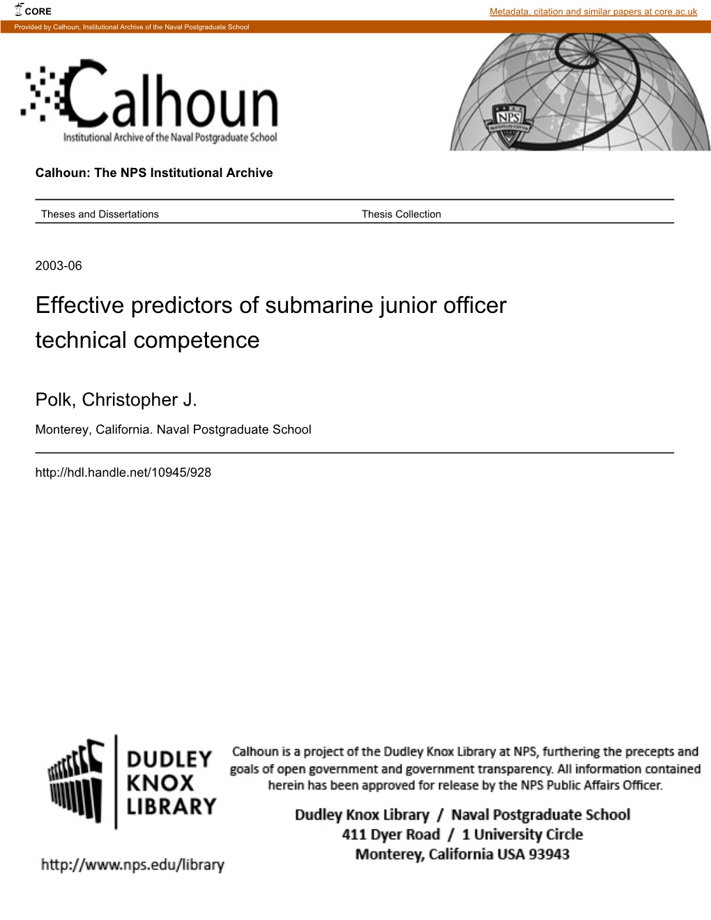Effective Predictors of Submarine Junior Officer Technical Competence