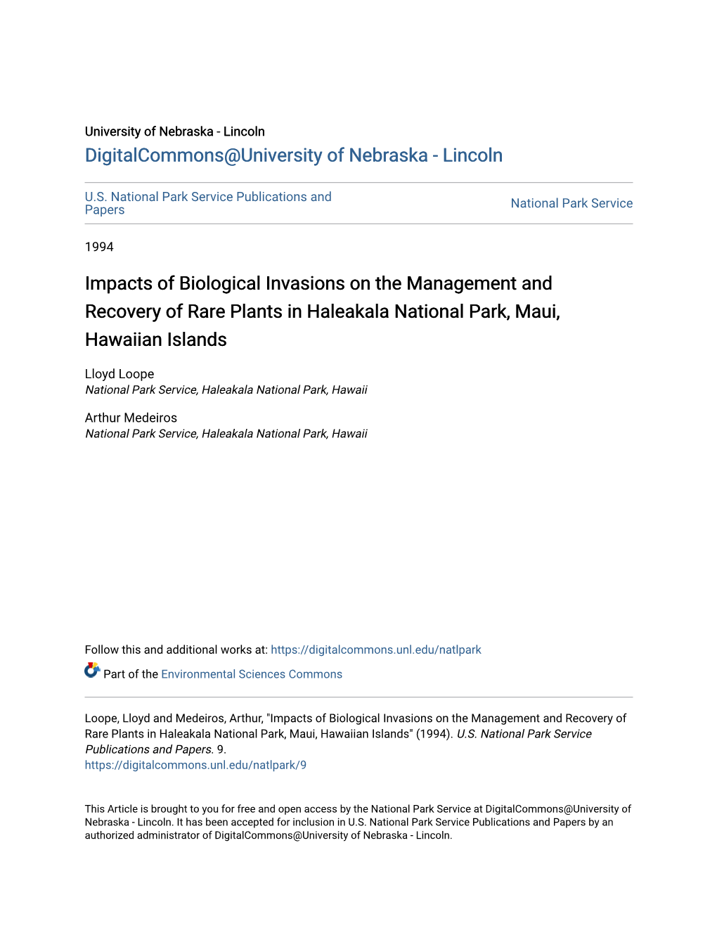 Impacts of Biological Invasions on the Management and Recovery of Rare Plants in Haleakala National Park, Maui, Hawaiian Islands