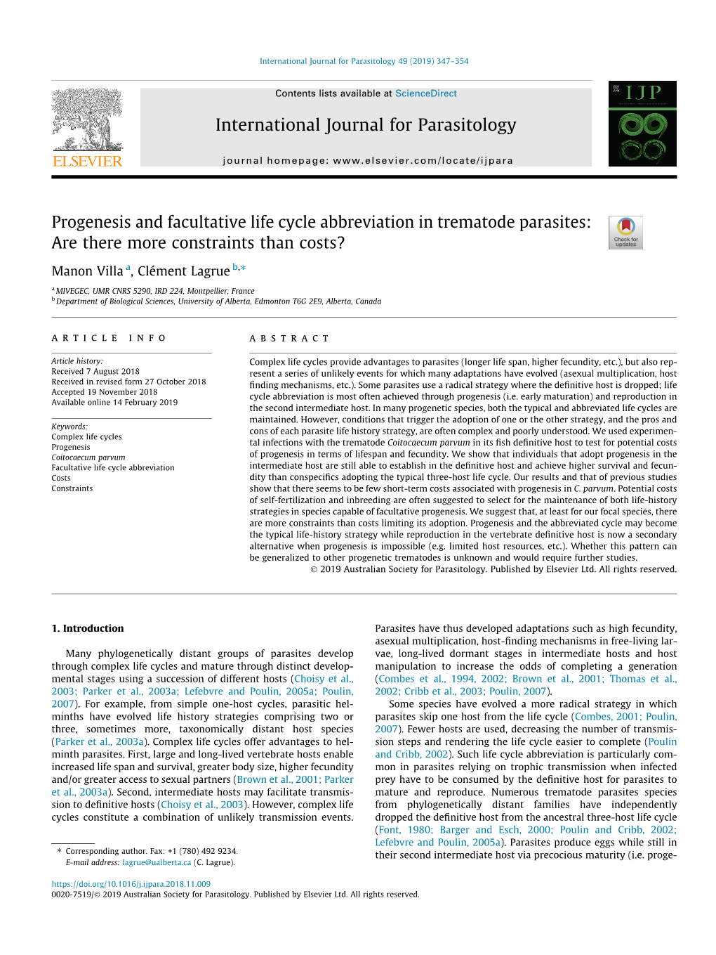 Progenesis and Facultative Life Cycle Abbreviation in Trematode Parasites