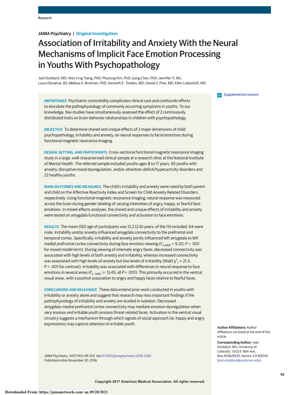 Association of Irritability and Anxiety with the Neural Mechanisms of Implicit Face Emotion Processing in Youths with Psychopathology